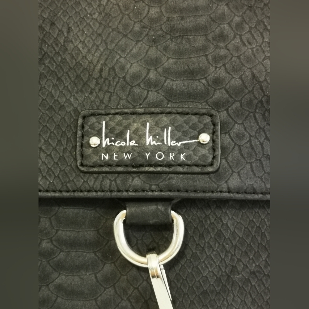 Nicole Miller Black Textured Shoulder Bag with Chain Accent - Picture 2 of 12